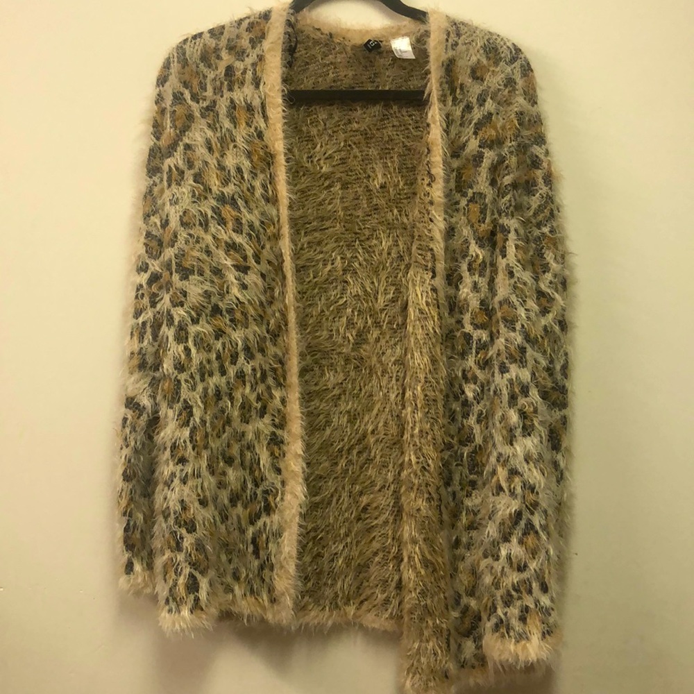 Fuzzy leopard print sweater (not a zip up).